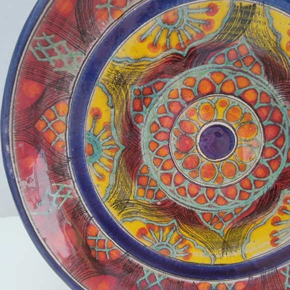 Santo Stefano Di Camastra Pottery Colorful Red Blue &Yellow 10.5" plate - Picture 3 of 9